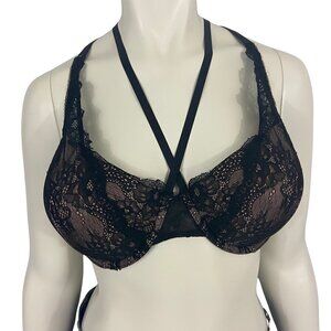 Smart & Sexy Lace Strappy Black & Sandy Rose Demi Push-up Bra Size 34DDD NWT